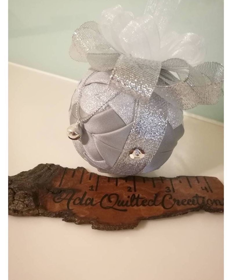 Silver ball ornaments Ada Quilted Creations